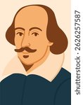 Vector portrait of William Shakespeare.
Flat vector illustration of William Shakespeare, English playwright and poet. Iconic minimalist style with distinctive facial features.