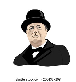 
Vector portrait of Winston Churchill wearing a hat