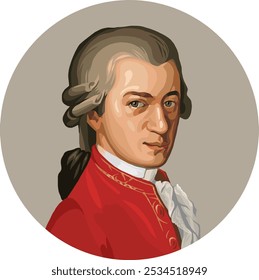 Retrato vetorial de Wolfgang Amadeus Mozart,
compositor prolífico e influente do período clássico