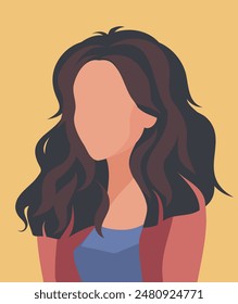 Vector portrait of a woman girl no face. Brunette, light European skin color. Flat vector avatar icon for social networks