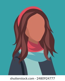 Vector portrait of a woman girl no face. Brunette African American woman dark skin color. Flat vector avatar icon for social networks