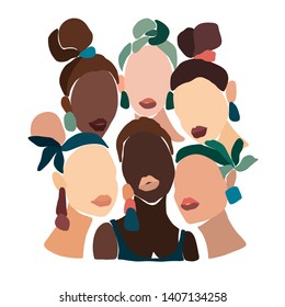 Vector portrait of woman in minimal trendy style. Vector illustration for women's day card, poster, banner, textile print, etc. 