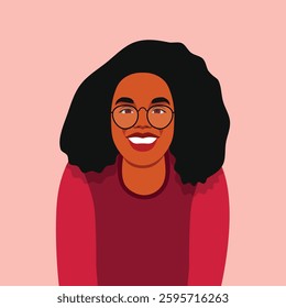 Vector Portrait woman on light red background. Avatar for social media. Diversity. Bright vector illustration in flat style.