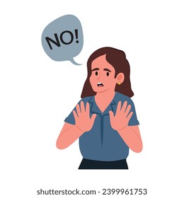 Vector portrait woman saying stop denial gesture sign illustration