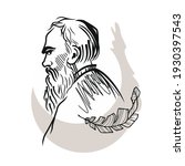 Vector portrait of the writer Leo Tolstoy. Famous Russian writer and thinker. Black and white sketch of a hand-drawn portrait.