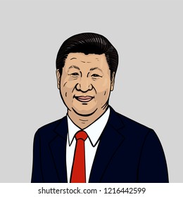 Vector portrait of Xi Jinping. President of the People's Republic of China. General Secretary of the Communist Party of China. October 30, 2018.