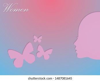 Vector portrait of young beautiful woman. Modern digital paper layered art. Origami style. Beauty and fashion concept