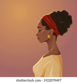 Vector portrait of a young Black Woman with a beautiful hairstyle.