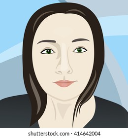 Vector portrait of a young dark-haired woman with green eyes