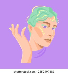 Vector portrait of a young man wearing bright makeup.