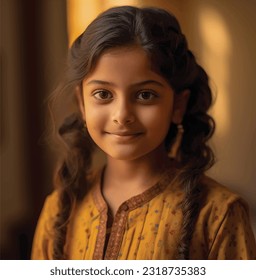 Vector portrait of a young smiling little Asian girl with a happy face