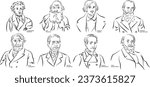 Vector portraits of famous Russian writers. Alexander Pushkin, Leo Tolstoy, Nikolai Gogol, Ivan Turgenev, 
Fyodor Dostoevsky, Anton Chekhov, Mikhail Lermontov, Ivan Goncharov   