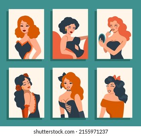 retratos vectoriales de niñas vintage en colección de estilo pin-up