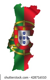 Vector Portugal flag blowing in the wind in Portugal map shape.