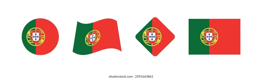 
Vector Portugal National Flag icon collection. Flag set of Portugal various styles.