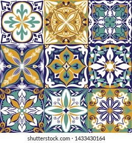 Vector Portuguese Azulejo Tiles Seamless Pattern Background.