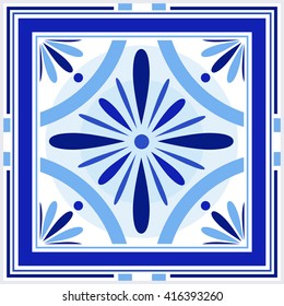 Vector Portuguese ceramic tile for bathroom, kitchen, patio. Old traditional vintage style
