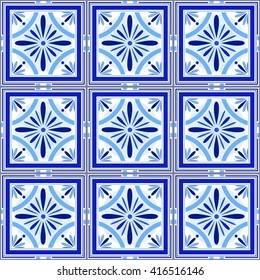 Vector Portuguese ceramic tiles set pattern, for bathroom, kitchen, patio. Old traditional vintage style. Interior design element, outdoor decoration