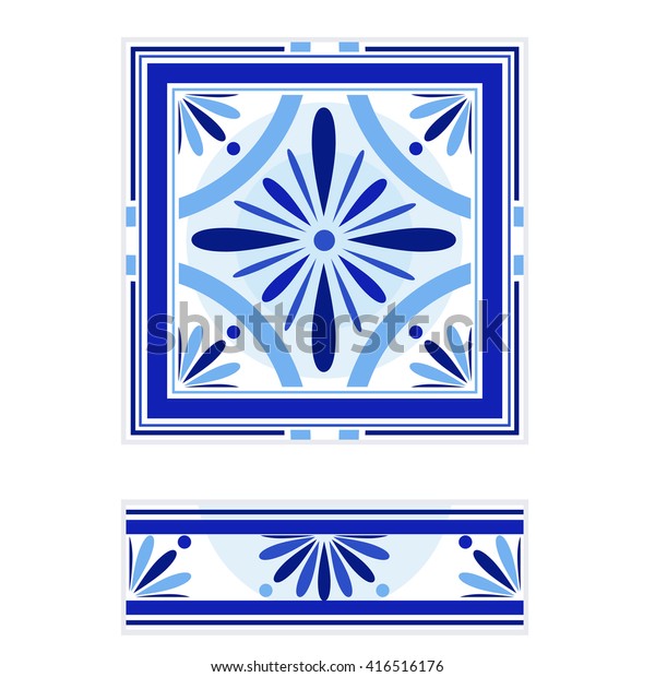 Vector Portuguese Ceramic Tiles Set Border Stock Vector Royalty