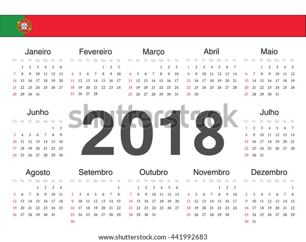 Vector Portuguese Circle Calendar 2018 Week Stock Vector (Royalty Free ...