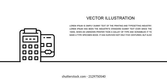 Tarjeta de crédito Vector POS, terminal bancario, métodos de pago un icono de línea. Ilustración continua de una línea.