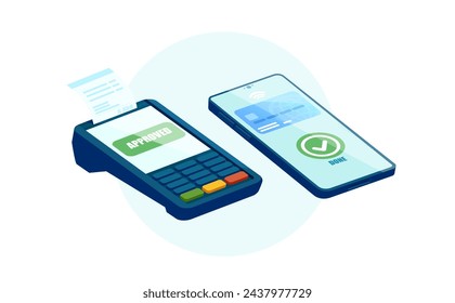 Vector of a POS terminal accepting a digital wallet payment on smartphone