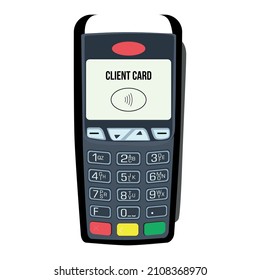Vector pos terminal on transparent background. Cashless payment by card.
