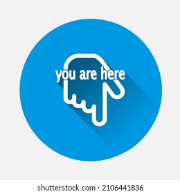 Vector position icon. You are here icon on blue background. Flat image with long shadow.