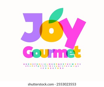 Anúncio de vetor positivo Joy Gourmet. Fonte transparente brilhante. Letras e Números do Alfabeto Aquarela definidos. 