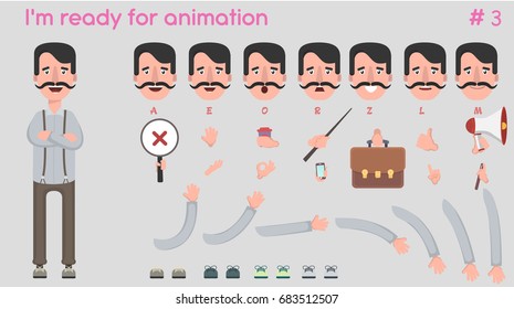 Vector possessor character for creating scenes. Parts of the body template for animation and design. Vector illustration in a flat style.