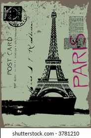 vector post card design with eiffel tower drawing