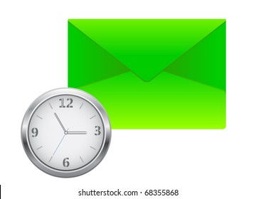 Vector post green envelope with hours stylised under metal