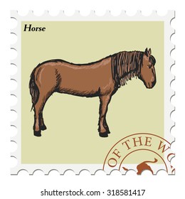 vector, post stamp with horse