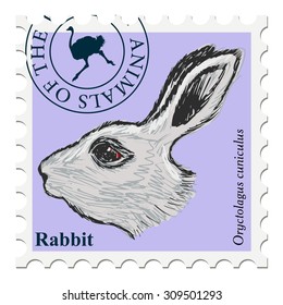 vector, post stamp with rabbit