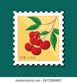 Vector Postage, Cerry Fruit Stamps 