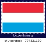 Vector postage stamp of a rectangular shape with the national flag of  Luxembourg isolated on a dark blue background