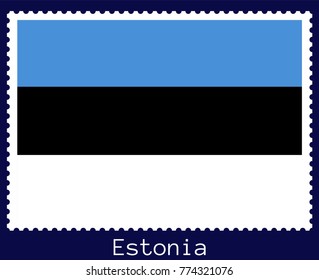 Vector postage stamp of a rectangular shape with the national flag of  Estonia isolated on a dark blue background