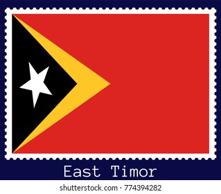 Vector postage stamp of a rectangular shape with the national flag of  East Timor isolated on a dark blue background