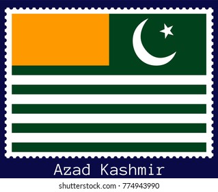 Vector postage stamp of a rectangular shape with the national flag of  Azad Kashmir isolated on a dark blue background