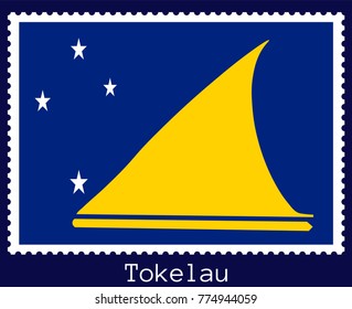 Vector postage stamp of a rectangular shape with the national flag of  Tokelau isolated on a dark blue background