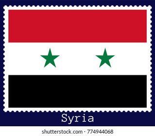 Vector postage stamp of a rectangular shape with the national flag of Syria  isolated on a dark blue background