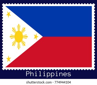 Vector postage stamp of a rectangular shape with the national flag of  Philippines isolated on a dark blue background