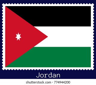 Vector postage stamp of a rectangular shape with the national flag of  Jordan isolated on a dark blue background