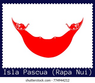 Vector postage stamp of a rectangular shape with the national flag of  Isla Pascua (Rapa Nui) isolated on a dark blue background