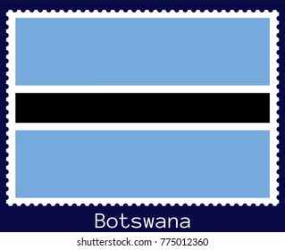 Vector postage stamp of a rectangular shape with the national flag of  Botswana isolated on a dark blue background