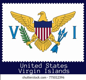 Vector postage stamp of a rectangular shape with the national flag of  United States Virgin Islands isolated on a dark blue background