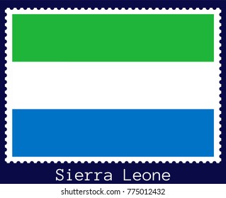 Vector postage stamp of a rectangular shape with the national flag of  Sierra Leone isolated on a dark blue background