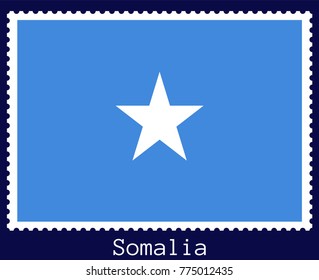 Vector postage stamp of a rectangular shape with the national flag of  Somalia isolated on a dark blue background