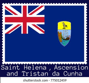 Vector postage stamp of a rectangular shape with the national flag of  Saint Helena  Ascension and Tristan da Cunha isolated on a dark blue background