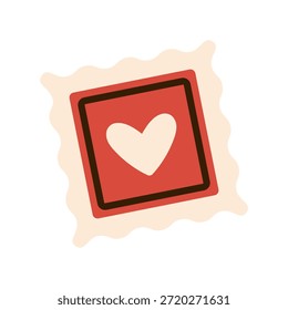 Sello postal de Vector con corazón blanco y borde ondulado. Detalle lindo del correo del día de San Valentín para la carta de amor, tarjeta de felicitación, mensaje romántico, etiqueta engomada postal en estilo plano.
